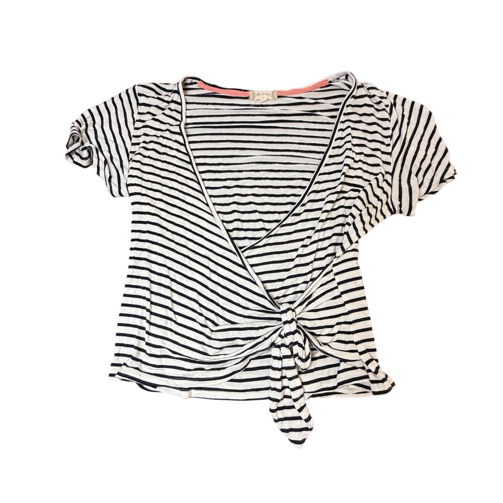 Altard State Striped Tie Front Top V-Neck Short Sleeve Casual Size L